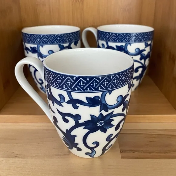 Ralph Lauren Mandarin Blue Bone China Coffee/Tea Cups Set of 3 - Picture 2 of 6